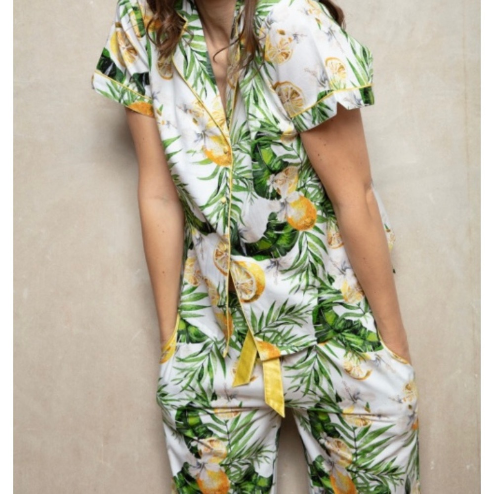 Cottonreal Leaf & Lemon Print Short Sleeve Pajama Set size S - Picture 12 of 12